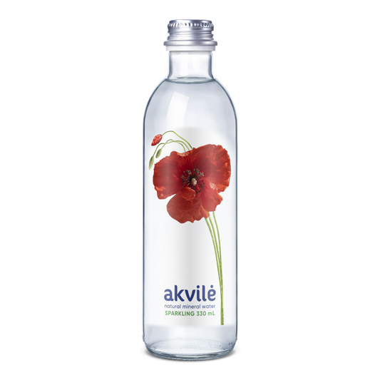 Natūralus mineralinis vanduo "Akvilė" 0.33l, gazuotas stikle pakuotė 24 vnt.