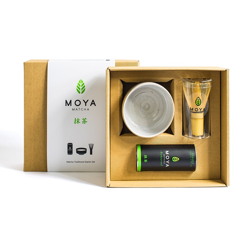Žalios arbatos MOYA MATCHA 30g STARTER SET rinkinys su dubenėliu ir šepetėliu