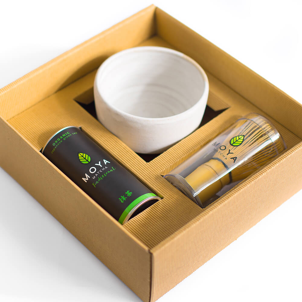 Žalios arbatos MOYA MATCHA 30g STARTER SET rinkinys su dubenėliu ir šepetėliu