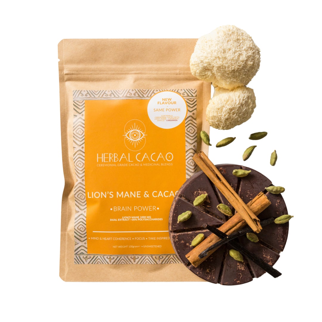 Ceremoninė kakava HERBAL CACAO Brain Power (Lions Mane) 100g
