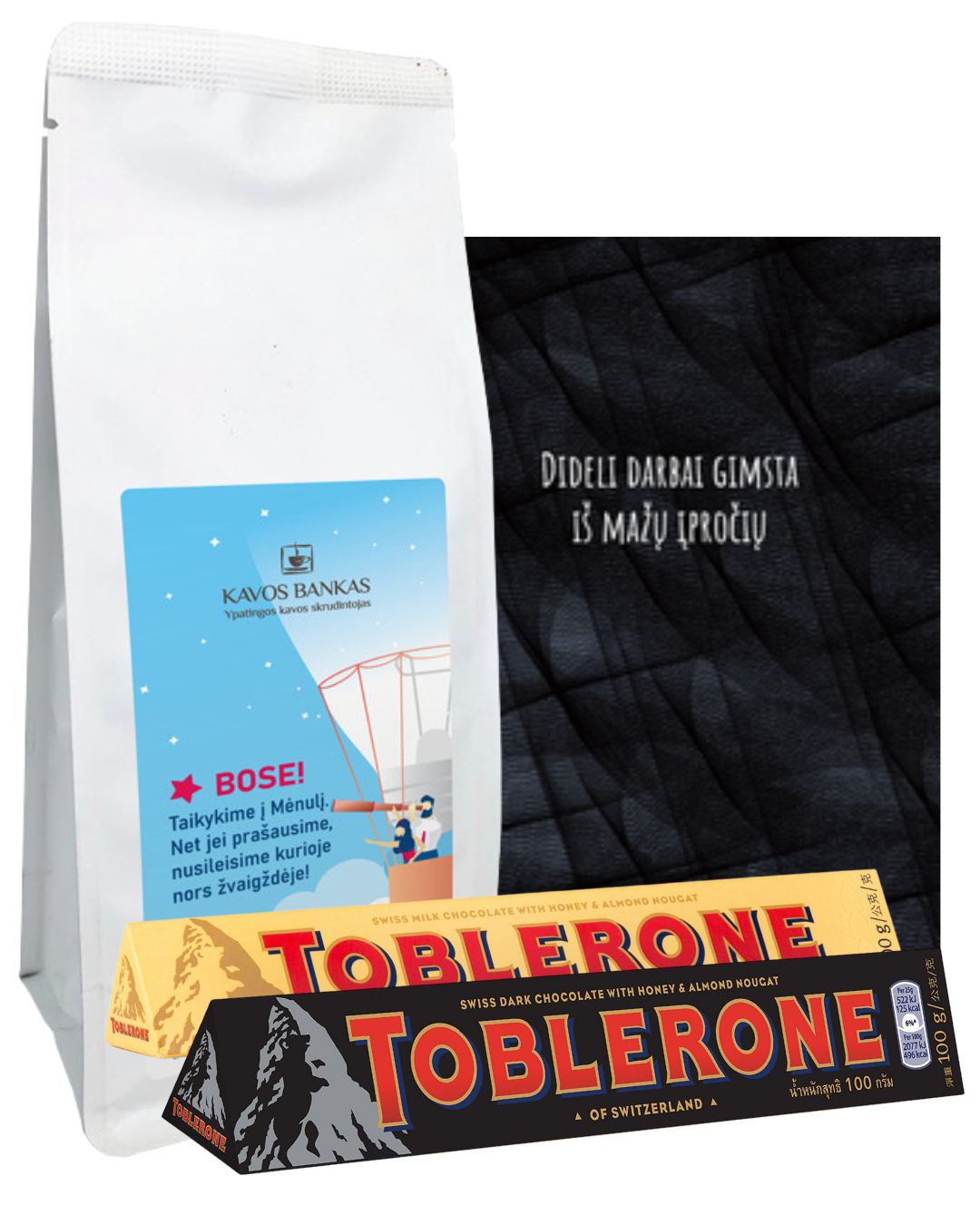 Boso dienos dovanų rinkinys: kava + užrašinė + šokoladas