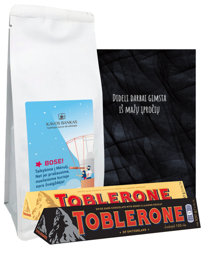 Boso dienos dovanų rinkinys: kava + užrašinė + šokoladas