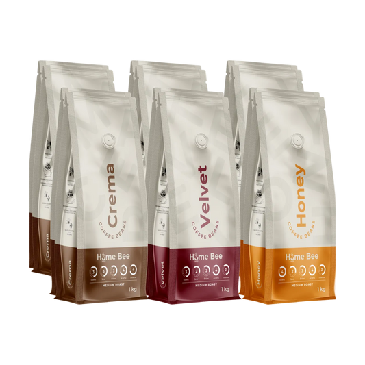 HomeBee Crema + Honey + Velvet – kavos pupelių rinkinys