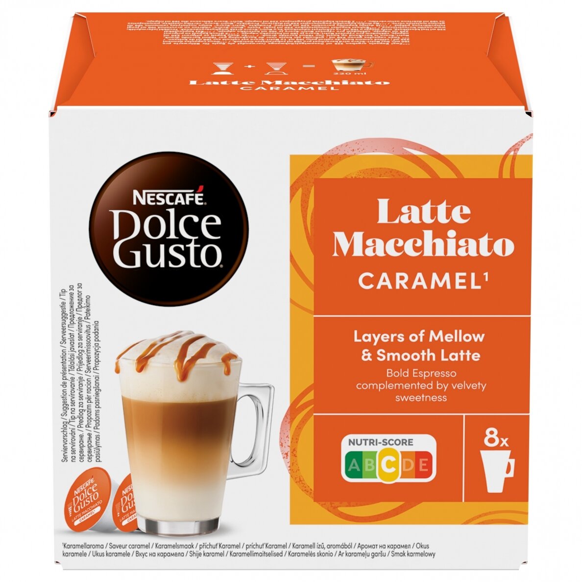 Kavos kapsulės NESCAFÉ Dolce Gusto Latte Macchiato Caramel – 16 kapsulių (8 puodeliai)