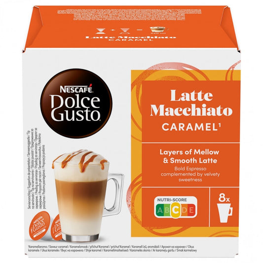 Kavos kapsulės NESCAFÉ Dolce Gusto Latte Macchiato Caramel – 16 kapsulių (8 puodeliai)