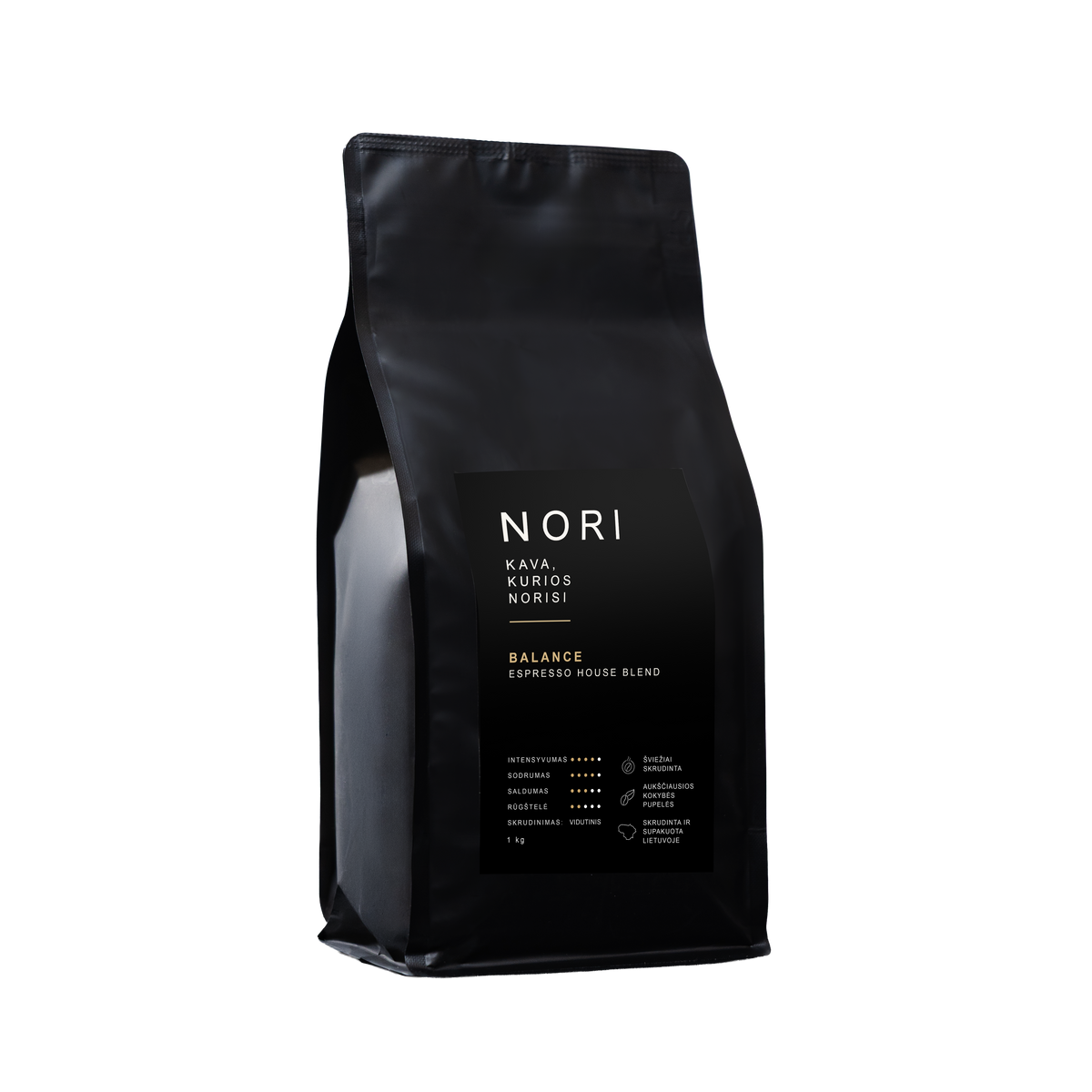 NORI BALANCE kavos pupelės, 1 kg – skaidrus fonas
