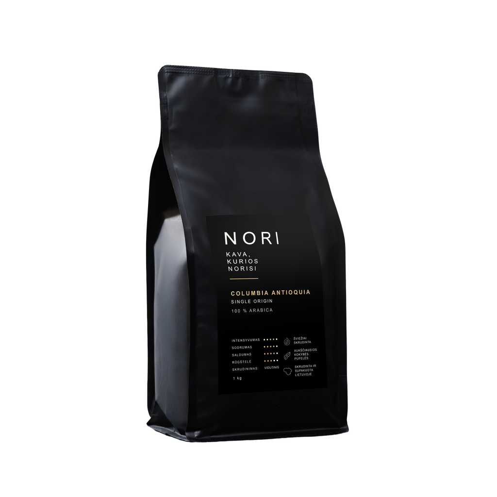 NORI COLOMBIA ANTIOQUIA kavos pupelės, 1 kg – skaidrus fonas