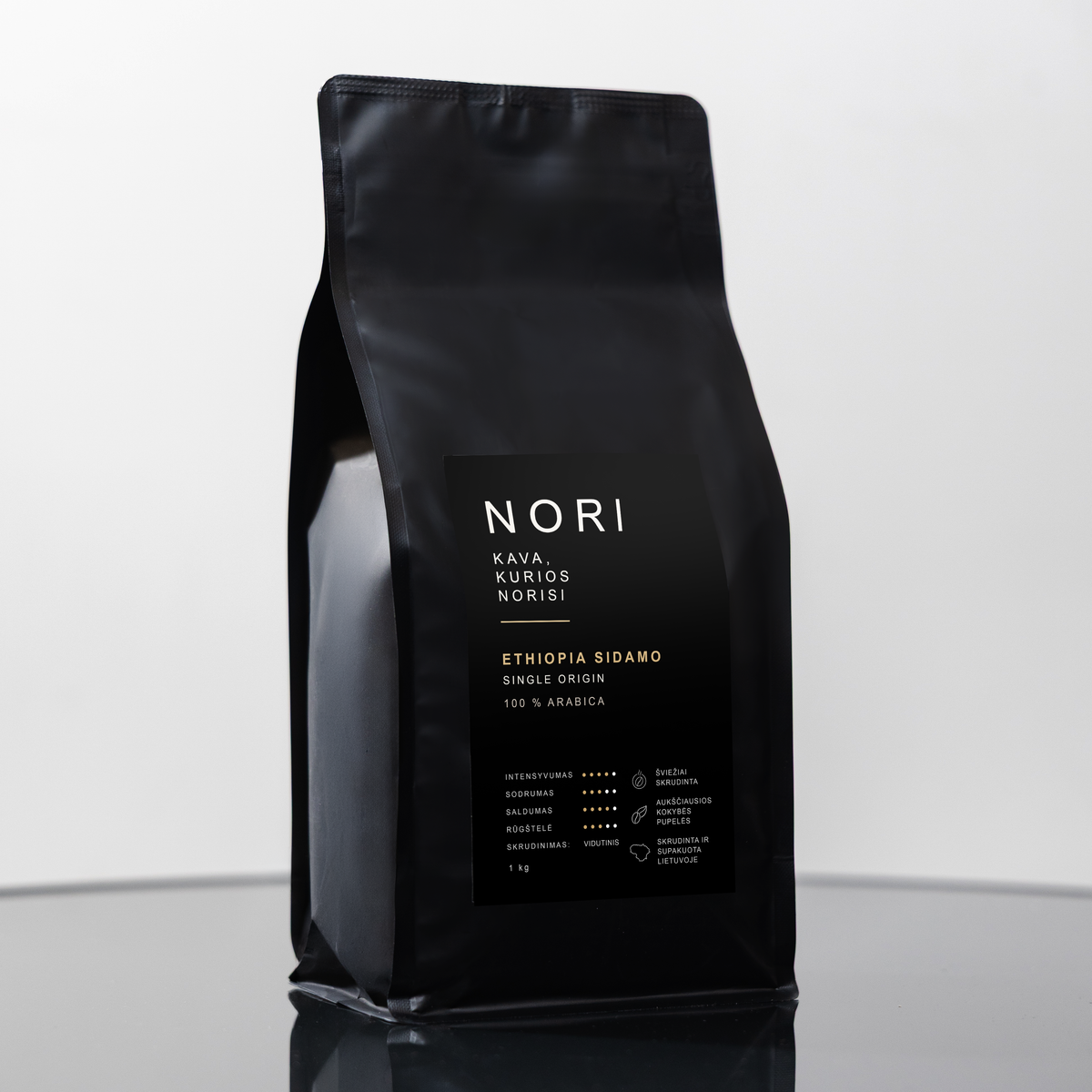 NORI ETHIOPIA SIDAMO kavos pupelės, 1 kg – su fonu