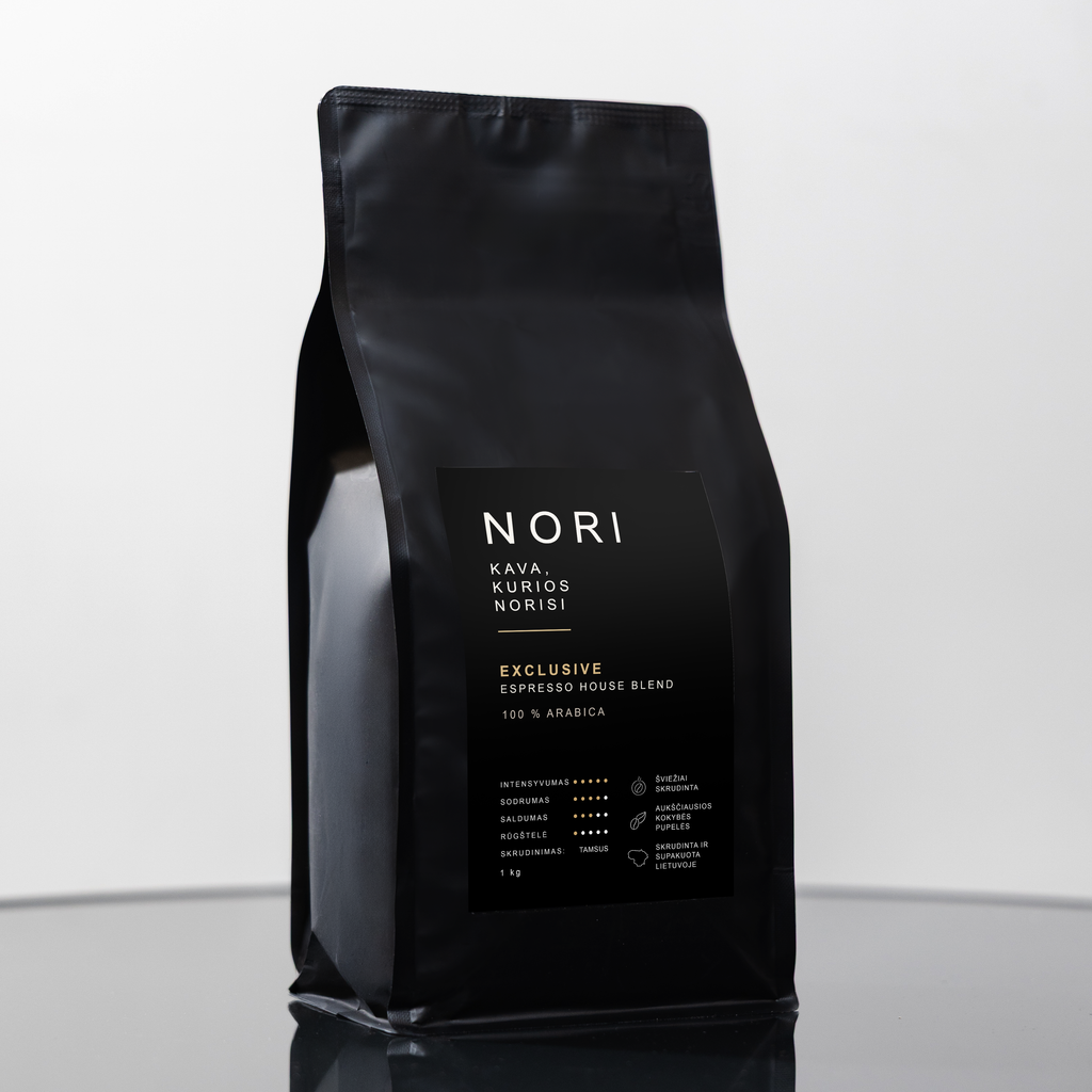 NORI EXCLUSIVE kavos pupelės, 1 kg – su fonu