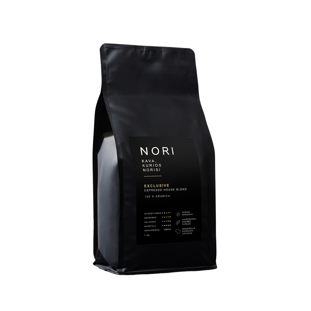 NORI EXCLUSIVE kavos pupelės, 1 kg – skaidrus fonas