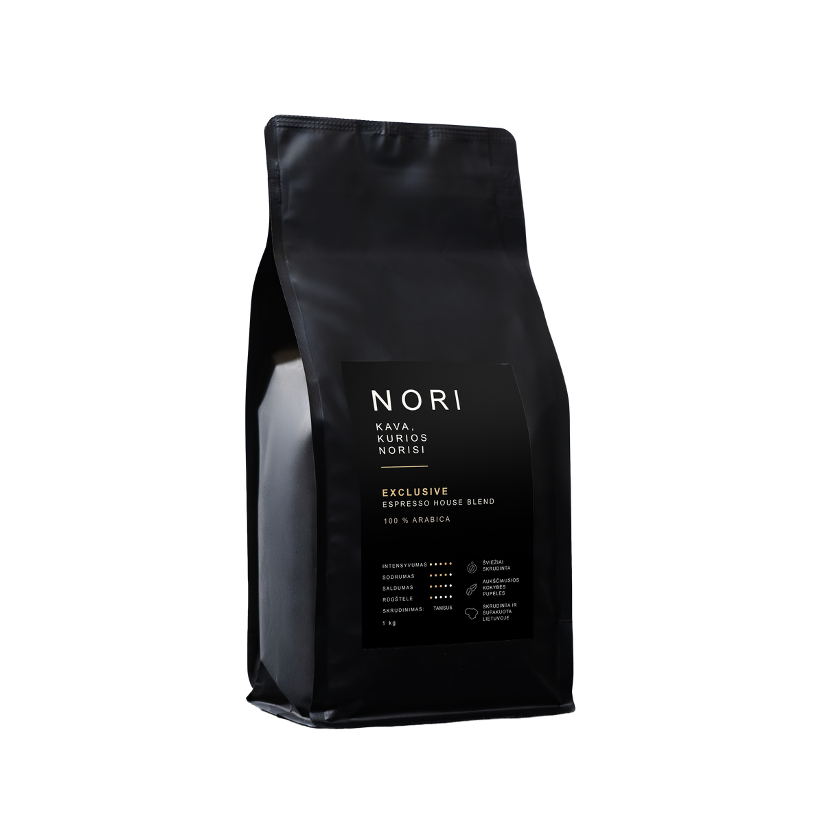 NORI EXCLUSIVE kavos pupelės, 1 kg – skaidrus fonas