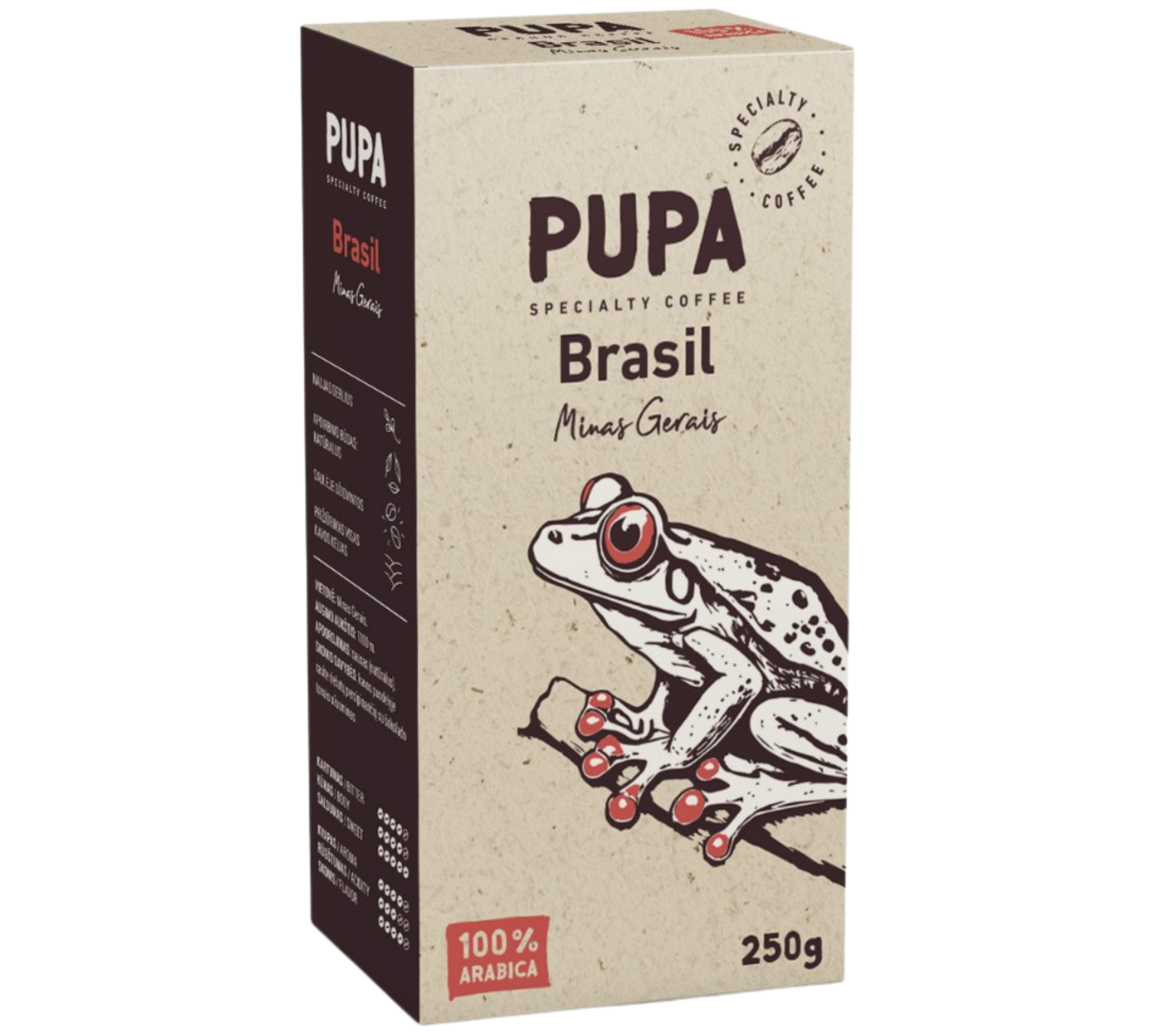 PUPA Brasil Minas Gerais malta kava 250g vakuume – 100% arabika iš Brazilijos, šokolado ir riešutų skonis, vidutiniškai skrudinta